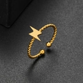 Adjustable gold lightning bolt ring with twisted rope band and polished finish - Lightning Style (316) / Gold