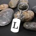 Polished stainless steel keychain with minimalist rectangle tag featuring letter L - Letter L