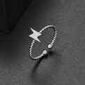 Adjustable silver lightning bolt open ring with twisted rope band in polished steel - Lightning Style (316) / Steel