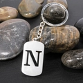 Stainless steel keychain with polished rectangular tag featuring engraved letter N - Letter N