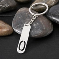 Silver stainless steel keychain featuring a rectangular pendant with a hollow letter O charm - Letter O