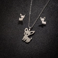 Juego de joyas silueta de Chihuahua con collar y pendientes de acero plateado - Color Acero