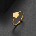 Adjustable golden flower ring with twisted band and polished five-petal floral motif - Flower Style (320) / Gold