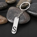 Polished stainless steel rectangular keychain with hollow letter S pendant charm - Letter S