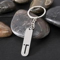Polished stainless steel keychain with hollow rectangular letter T pendant charm - Letter T