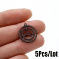 Set di 5 ciondoli Sigillo di Lilith in acciaio inox nero per creazione gioielli - 5 Pezzi/Lotto / Nero