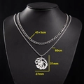 Collier double couche en acier inoxydable avec pendentif tête d'aigle de style punk - Chaîne Gourmette (45+5) + Chaîne Box 60