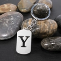 Personalized stainless steel keychain with black rectangle pendant featuring letter Y - Letter Y