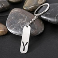 Stainless steel keychain with hollow rectangular letter Y tag and polished silver finish - Letter Y