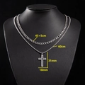 Double layered silver gothic necklace with cross pendant and polished curb chain - Cuban Chain (45+5cm) + Box Chain (60cm)