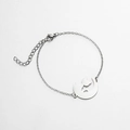 Pulsera de cadena plateada con colgante de gato en la luna y cierre de mosquetón ajustable - Color Acero