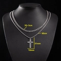 Double-layered silver gothic necklace with cross pendant and cuban chain on neck model - Cuban Chain (50+5cm) + Box Chain (60cm)