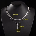Gothic silver double layer necklace set featuring a cross pendant and herringbone chain - Snake Chain (45+5cm) + Box Chain (60cm)