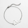 Bracciale minimalista in argento con ciondolo LOVE e catenina regolabile da donna - Color Acciaio