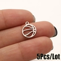 Vue détaillée de 5 pendentifs basket en acier inoxydable argenté pour bijoux artisanaux - 5744217523682 / Basket-ball Creux (439 Couleur Acier) / 5 Pcs/Paquet