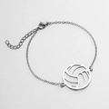 Pulsera de cadena de acero inoxidable ajustable con colgante redondo de patrón voleibol - Color Acero