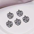 5pcs matte black stainless steel rose flower pendants with heart detail and hanging rings - Rose Heart Style (610) / 5 Pieces / Black