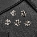 5pcs silver stainless steel rose flower pendants with heart centers on black slate - Rose Style (610) / 5 Pieces / Steel
