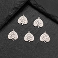 Set of 5 silver bohemian palm leaf pendants with detailed etching on black stone - Pointed Leaf Style (618) / 5 Pieces / Steel