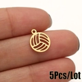 Cinco colgantes de voleibol de acero inoxidable dorado para crear joyas artesanales - Voleibol Dorado