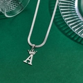 Silver crown letter A pendant necklace with polished flat snake chain for men and women - Letter A