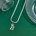 Silver stainless steel crown letter B pendant on a smooth snake chain necklace - Letter B