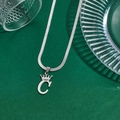Silver crown letter C pendant with sleek snake chain necklace for men and women - Letter C