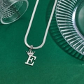 Silver crown letter E necklace with stainless steel flat snake chain accessory - Letter E