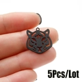 Set of 5 minimalist black stainless steel hollow tiger head charms for DIY jewelry making - Tiger Head Style (564) / 5 Pieces / Black