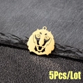 Set da 5 ciondoli a testa di leone in acciaio inossidabile dorato per gioielli DIY - Stile Testa di Lupo (553) / 5 Pezzi / Oro