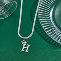 Polished silver crown letter H pendant necklace with sleek snake chain for women - Letter H