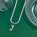Polished silver stainless steel necklace with crown-topped letter J pendant and snake chain - Letter J