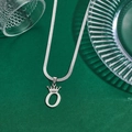 Silver stainless steel crown letter O pendant necklace on flat snake chain style - Letter O