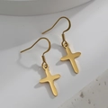 Pendientes minimalistas de cruz de acero inoxidable dorado con acabado pulido - Dorado