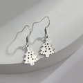 Pendientes de árbol de Navidad en acero inoxidable plateado con diseño calado - Color Acero
