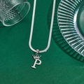Silver crown initial P pendant necklace with sleek snake chain for men and women - Letter P