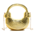 Artistic gold acrylic crescent evening bag with ribbed design and ring handle for women - Gold