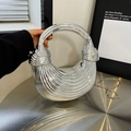 Borsa a scatola argento metallizzato con manico a nodo e trama plissettata specchio - Argento