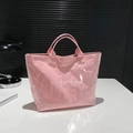 Borsa tote rosa in Tyvek con strato in PVC trasparente e stampa TOTE BAG bianca - Rosa