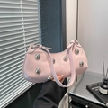 Pink PU leather shoulder bag with silver rivet studs and adjustable strap detail - Pink