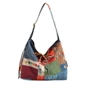 Borsa tote in tela patchwork bohémien con motivi floreali e dettaglio fiocco a cordoncino - Stile 1 Allacciato Indossabile su Due Lati