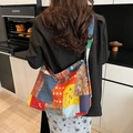 Borsa tote in tela bohémien con motivi etnici colorati e ampia tracolla regolabile - Stile 2 Cerniera Indossabile su Un Solo Lato