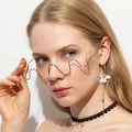 Detail of wavy metal half-frame glasses with floral tassel earrings and lace choker - Shiny Silver Style (C02)