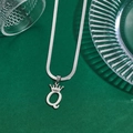 Silver crown letter Q pendant on sleek snake chain necklace for men and women - Letter Q