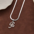 Collier chaîne serpent argentée avec pendentif lettre R cursive pour femmes - Lettre R
