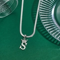 Silver crown letter S pendant on snake chain necklace for men and women - Letter S