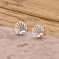 Bohemian stainless steel seashell studs with hollow design on natural stone base - Steel