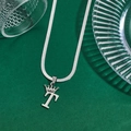 Silver stainless steel herringbone chain featuring a crown letter T pendant for women - Letter T