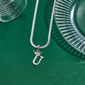 Silver crown letter U pendant necklace with sleek snake chain for men and women - Letter U