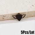 5Pcs set of matte black heart-shaped winged pendants for DIY necklace jewelry making - Black